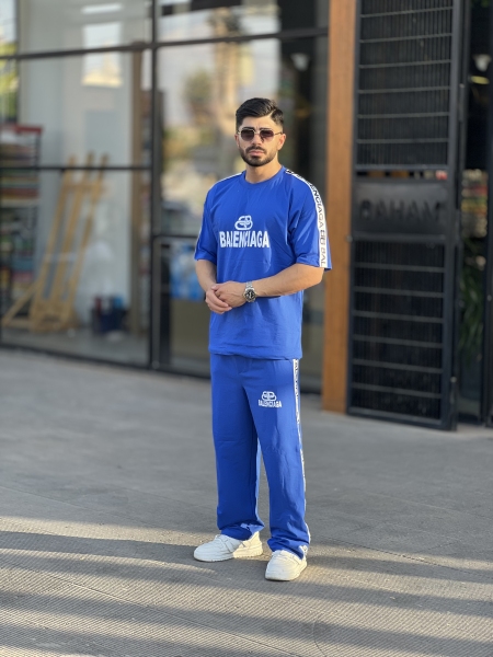 ست تیشرت شلوار Balenci نواری آبی