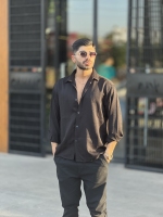 پیراهن لینن آستین بلند مشکی