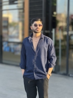 پیراهن لینن آستین بلند سرمه ای
