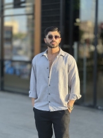 پیراهن لینن آستین بلند طوسی