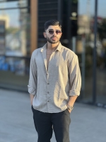 پیراهن لینن آستین بلند کرمی