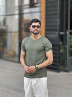 تیشرت یقه کوبایی بیسکوییتی Yep زیتونی