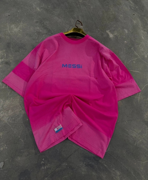 تیشرت آستین کوتاه رنگ پاشیده MESSI صورتی