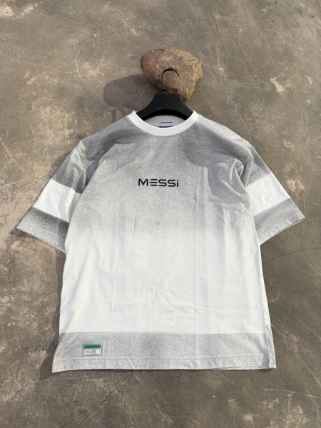 تیشرت آستین کوتاه رنگ پاشیده MESSI سفید مشکی