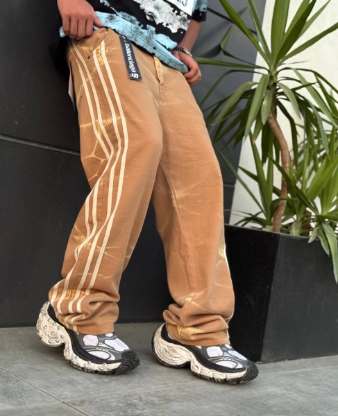 شلوار بگ کتان کاستوم BALENCIAGA قهوه ای روشن