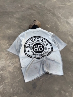 تیشرت آستین کوتاه رنگ پاشیده NEW BALENCIAGA سفید طوسی