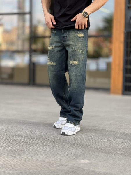 شلوار بگ جین Zara Vip آبی سایه سبز کد 2077