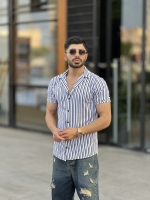 پیراهن مراکش راه راه مشکی سفید