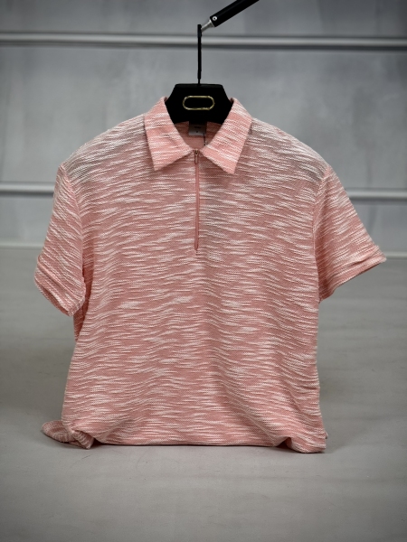 تیشرت نیم زیپ مراکشی صورتی