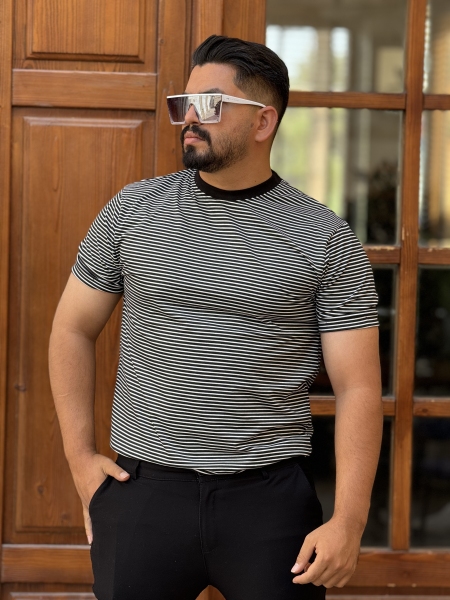 تیشرت رینگر سفید مشکی ریز