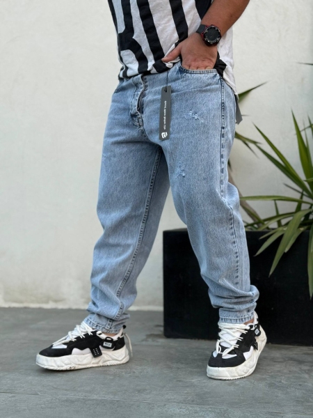 شلوار جین مام فیت طرح زاپ NEW BALENCIAGA آبی