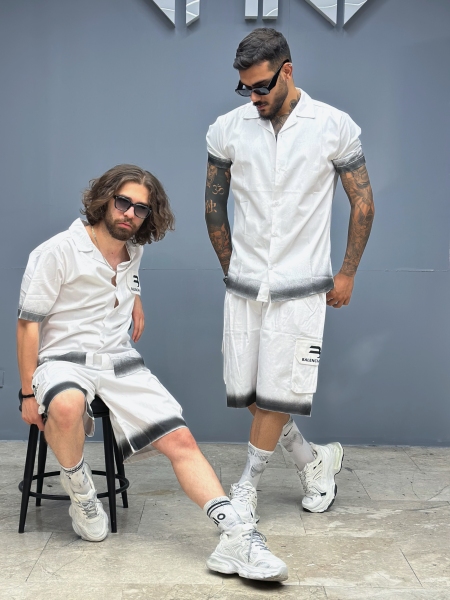 ست کارگو پیراهن شلوارک بالن سفید