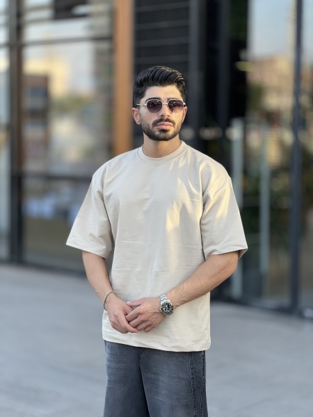 تیشرت ساده باکسی Sanin کرم خاکی