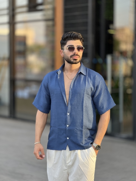 پیراهن لینن آکوتاه Yep آبی نفتی