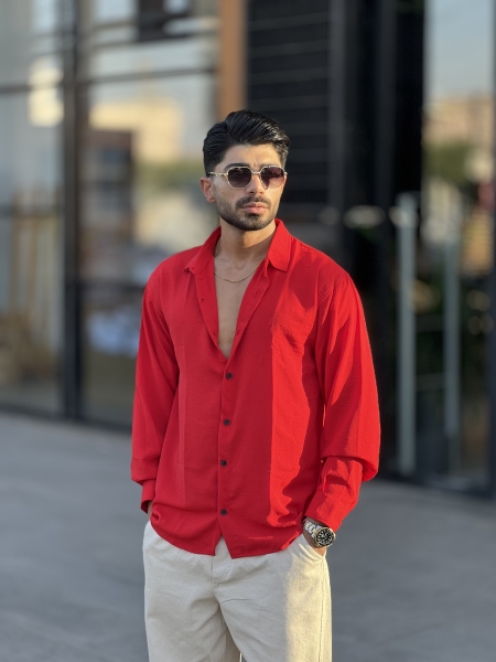 پیراهن لینن ابروبادی آستین بلند Yep قرمز