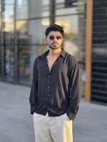 پیراهن لینن ابر و بادی آستین بلند Yep مشکی
