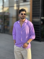 پیراهن لینن ابروبادی آستین بلند Yep یاسی