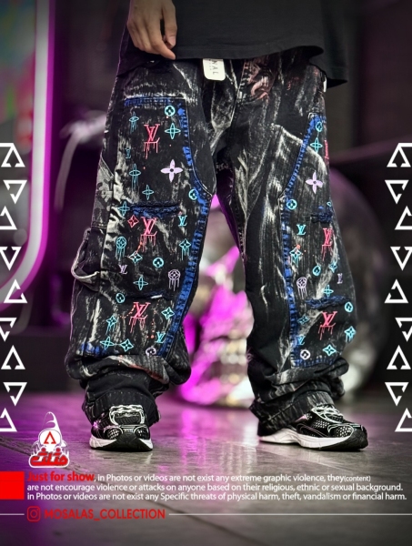 شلوار بگ جین اورجینال لویی ویتون گلدوزی