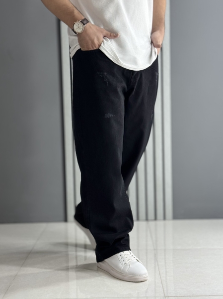 شلوار جین بگ مشکی گرم بالا ( قد 112 سانت )