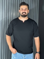 تیشرت یقه کوبایی بیسکوییتی مردانه مشکی