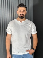 تیشرت یقه کوبایی بیسکوییتی مردانه سفید