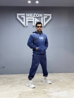 ست کلاهدار هودی پنبه رنگپاش سرمه ای