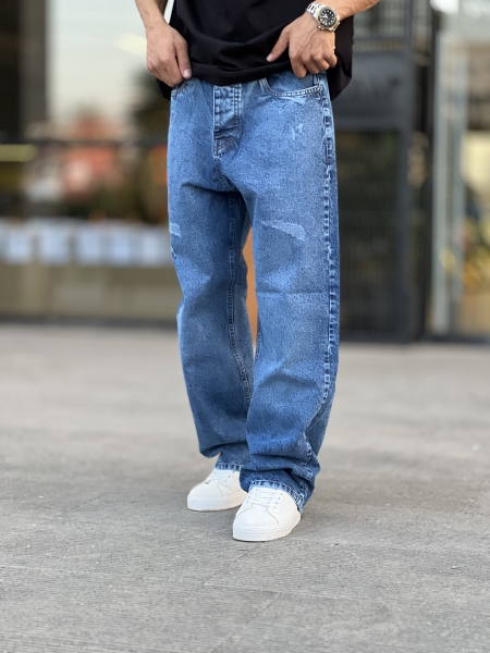 شلوار نیم بگ جین Sofi آبی سیر کد 101