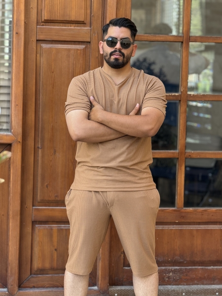 ست یقه کوبایی قهوه ای