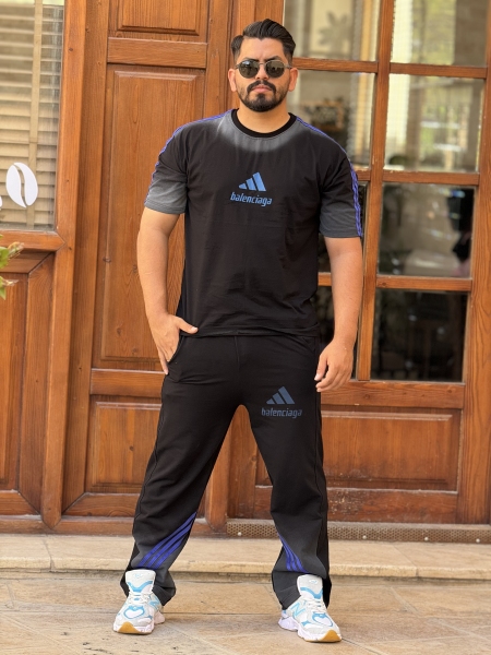ست تیشرت و شلوار آدیداس بالنسیاگا مشکی آبی
