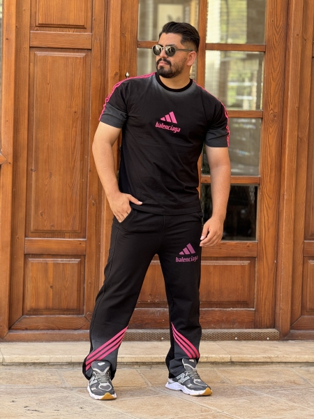 ست تیشرت و شلوار آدیداس بالنسیاگا مشکی صورتی