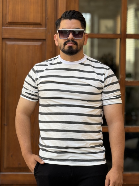 تیشرت رینگر سفید طوسی