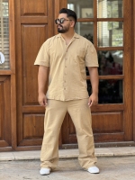 ست تیشرت و شلوار لینن کرم تیره