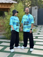 تیشرت طرحدار سنگشور آبرنگی سبز آبی مدل 22