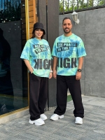 تیشرت طرحدار سنگشور آبرنگی سبز آبی مدل HIGH