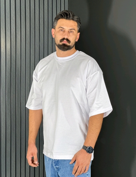 تیشرت لش قواره باکسی مردانه سفید