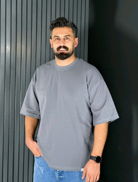 تیشرت لش قواره باکسی مردانه طوسی