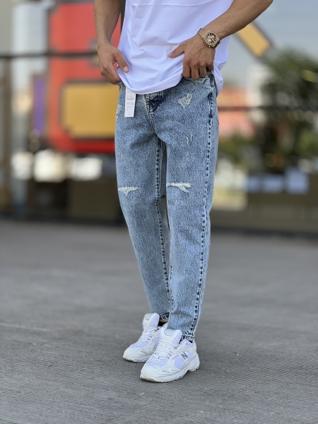 شلوار بوی فرند جین Zara آبی کثیف زاپدار کد 1029