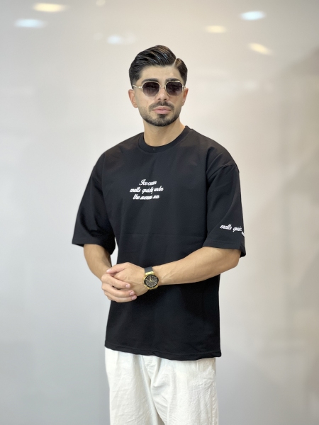 تیشرت دورس دونخ مینیمال آستین چاپ مشکی