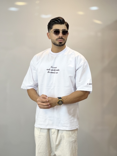 تیشرت دورس دونخ مینیمال آستین چاپ سفید