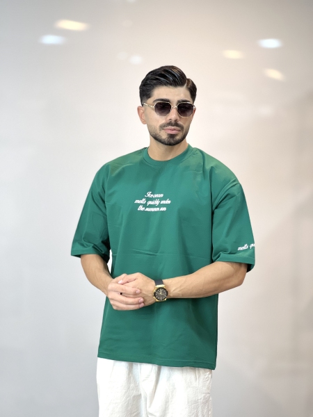 تیشرت دورس دونخ مینیمال آستین چاپ سبز