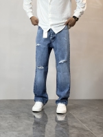 شلوار نیم بگ جین J آبی زاپدار کد 699