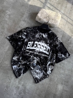 تیشرت آستین کوتاه طرحدار BLESSED مشکی سفید