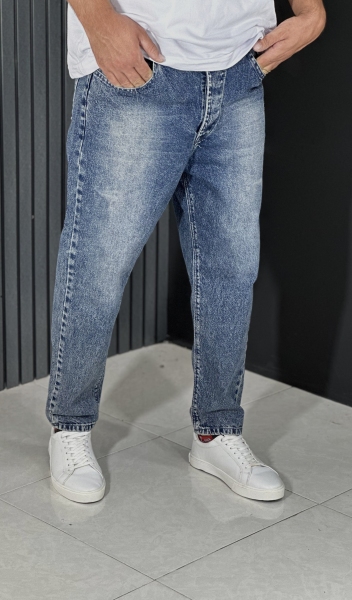 شلوار جین مام فیت مردانه زاپدار آبی