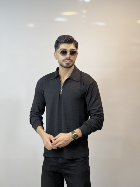 تیشرت آستین بلند نیم زیپ Yep مشکی