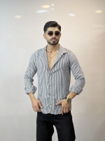 پیراهن پشمی 400 گرمی Y4 مشکی سفید شطرنجی