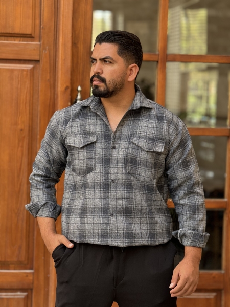 پیراهن پشمی طوسی سرمه ای 2144