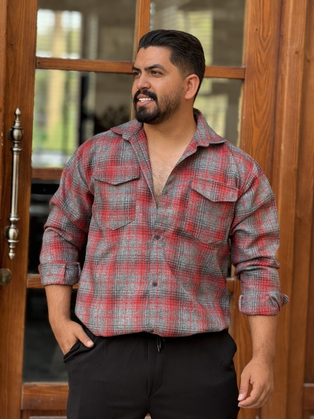 پیراهن پشمی طوسی قرمز 2146