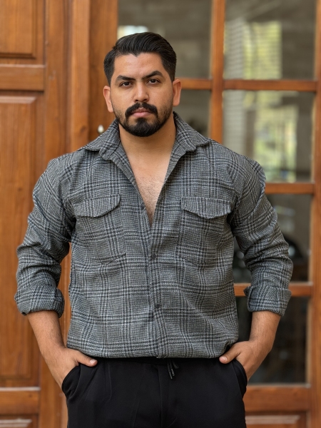 پیراهن پشمی طوسی مشکی2147