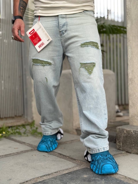 شلوار جین بگ زاپدار سبز DIESEL آبی روشن