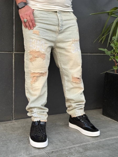 شلوار جین مام فیت CAGA آبی کرم